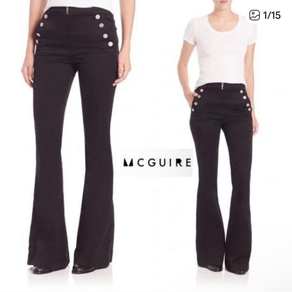 McGuire Black High Rise Side Zip Black Flare Sailor Pants Size 30